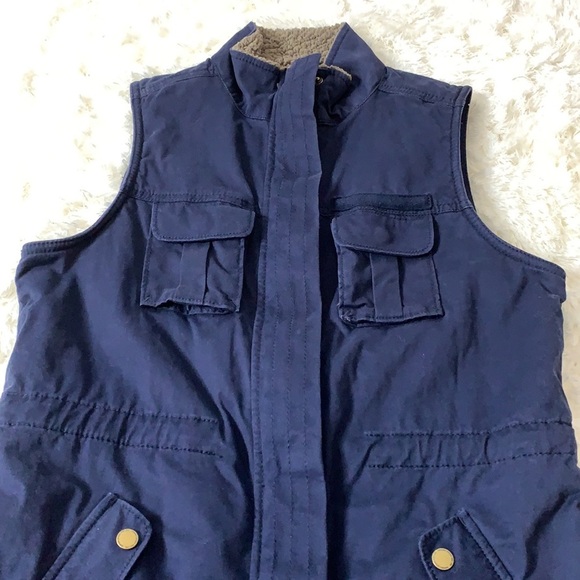 Women’s Sonoma Blue Faux Fur Lining Winter Vest Size Small - Picture 2 of 11